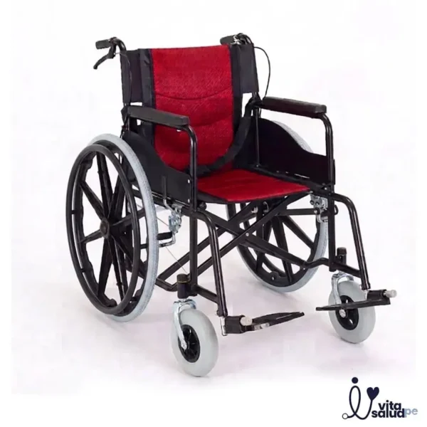 SILLA DE RUEDAS ESTÁNDAR MARCO NEGRO TAPIZ ROJO
