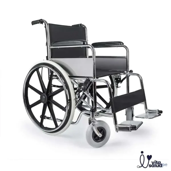 SILLA DE RUEDAS ESTÁNDAR CROMADO CON AROS DE PVC