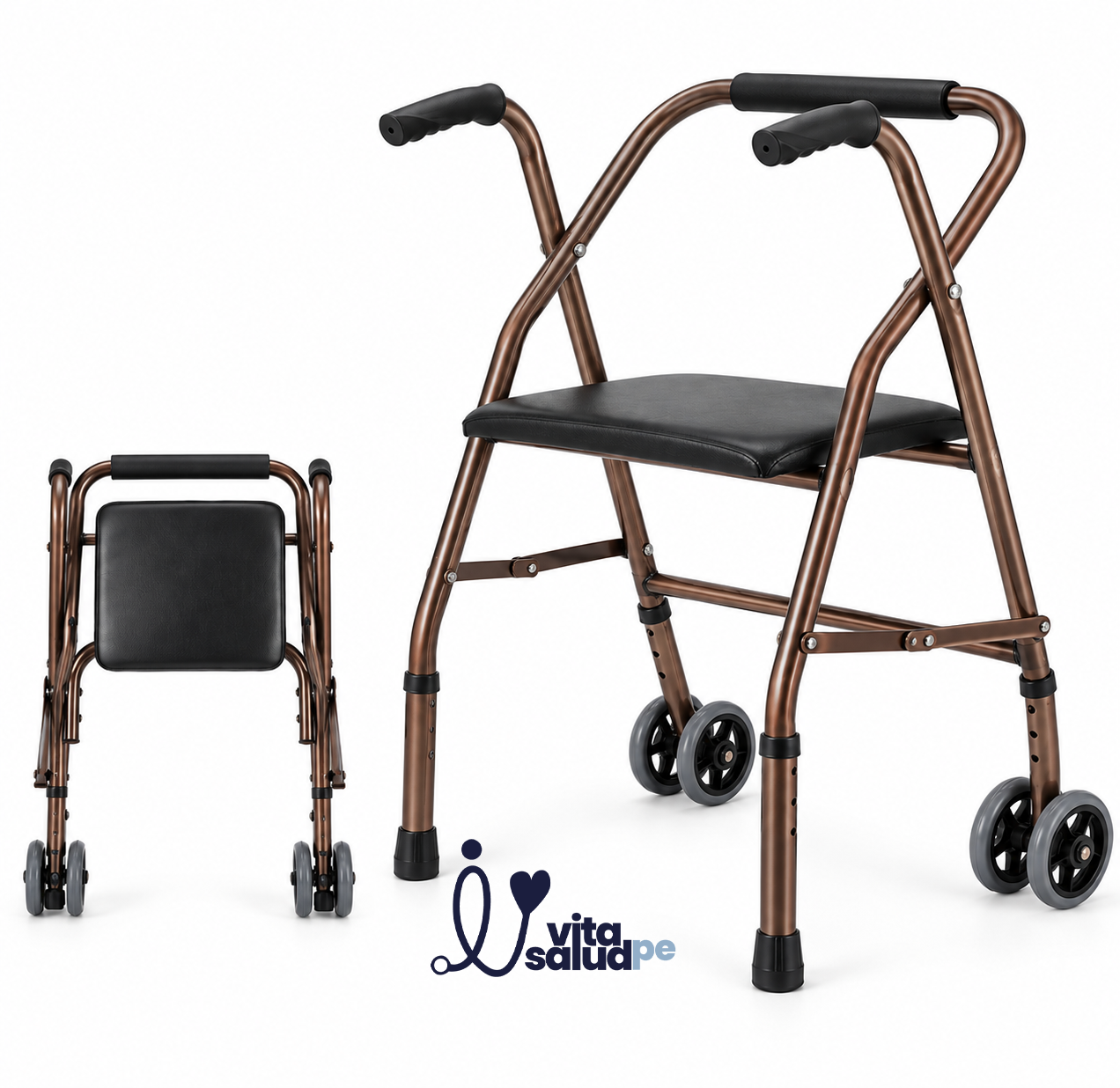 ChatGPT Image 11 sept 2026, 12_59_02 ANDADOR DE ALUMINIO CON ASIENTO Y RUEDAS COBRE - Imagen 1